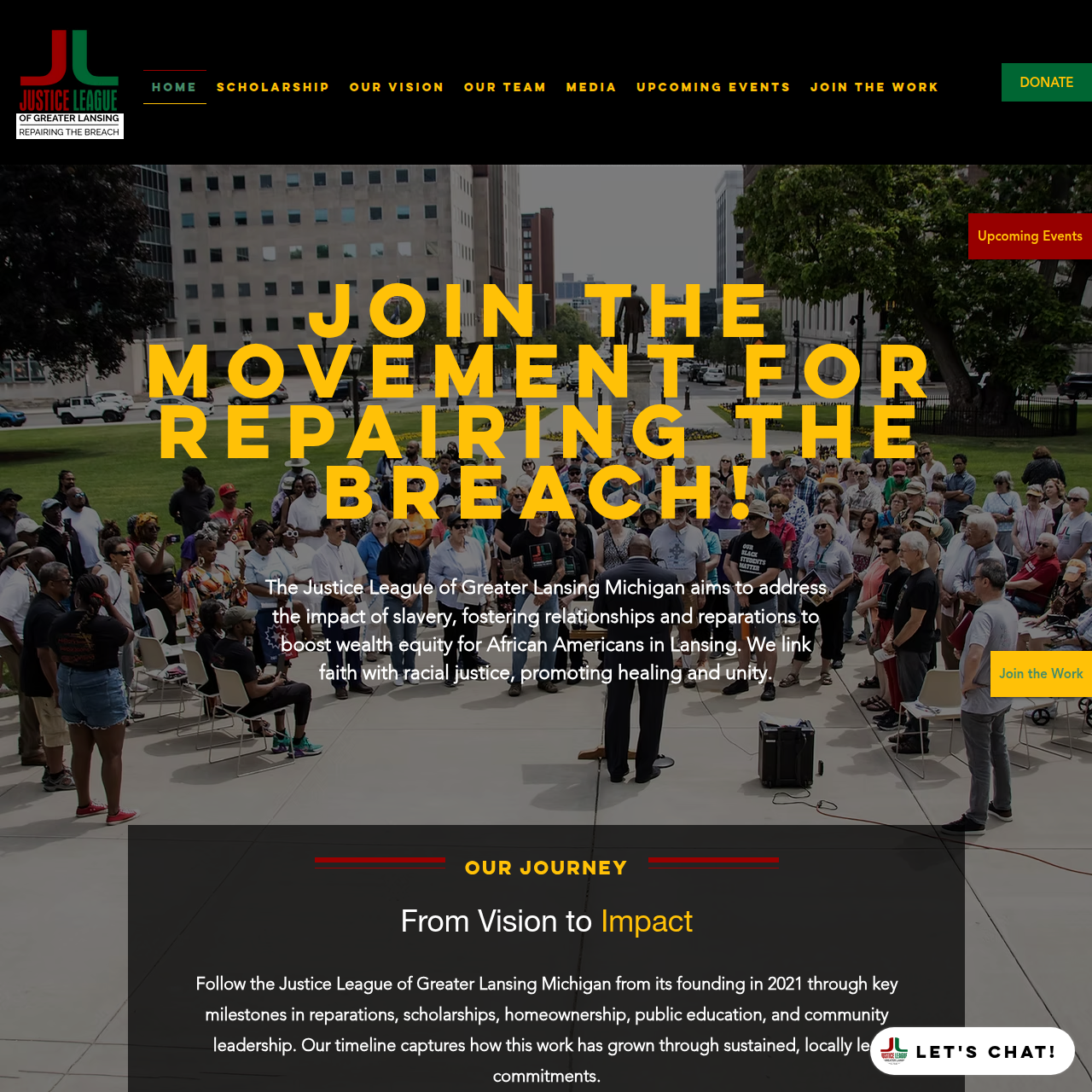 Website preview showing the Justice League of Greater Lansing project delivered by Flintstone SEO