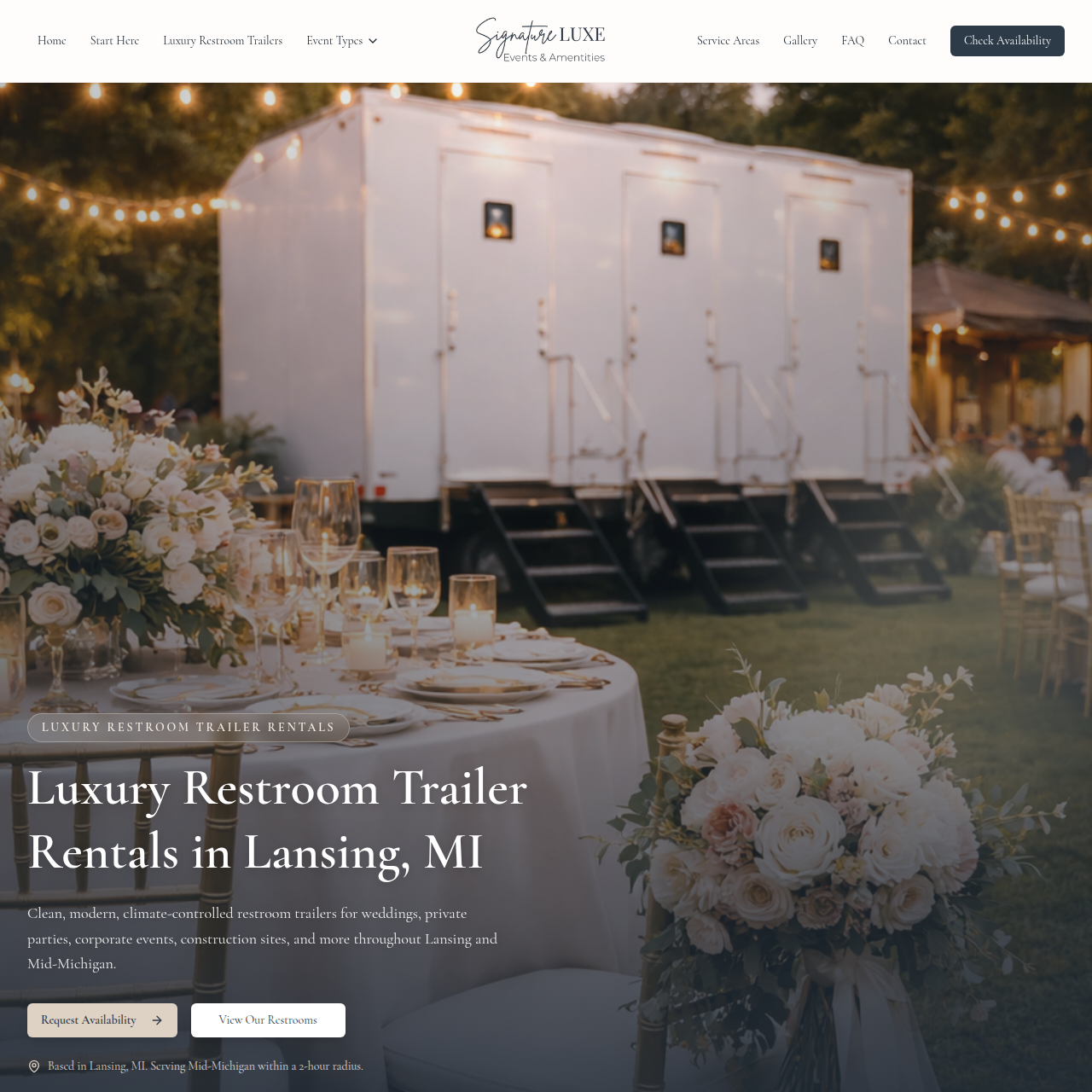 Website preview showing the Signature Luxe Events project delivered by Flintstone SEO